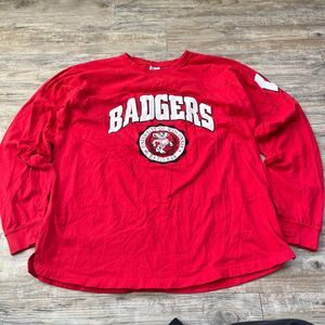 Pressbox Wisconsin Badgers Edith Long Sleeve Oversized Top Red White XL Women's
